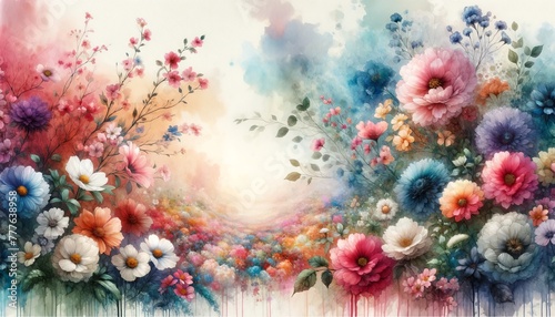 Watercolor painting of flowers in pastel colors, abstract floral background.