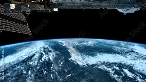 Earth from space. Time lapse of over the Earth seen from the International space station. Space exploration of planet Earth at night. Elements of this video furnished by NASA. photo