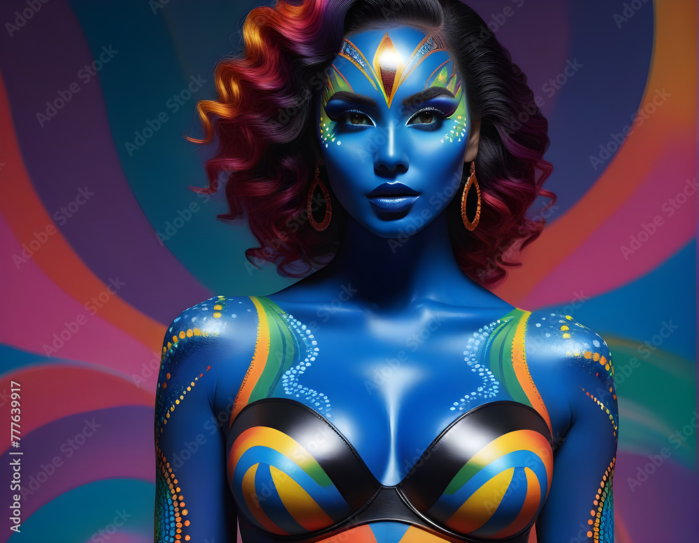 Vibrant Spectrum: A Woman Adorned in Colorful Body Art