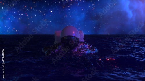 Astronaut swimming in an ocean galaxy in outer space. photo