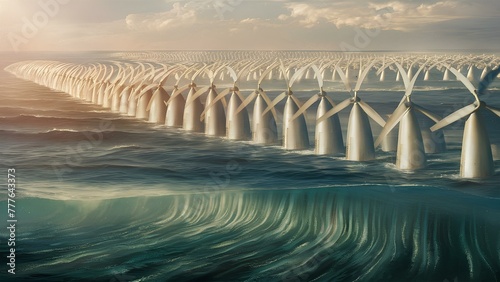 A realistic depiction of a tidal energy farm