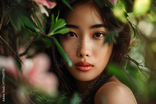 An elegant and stunning portrait of a beautiful Asian woman  exuding grace  confidence  and timeless beauty