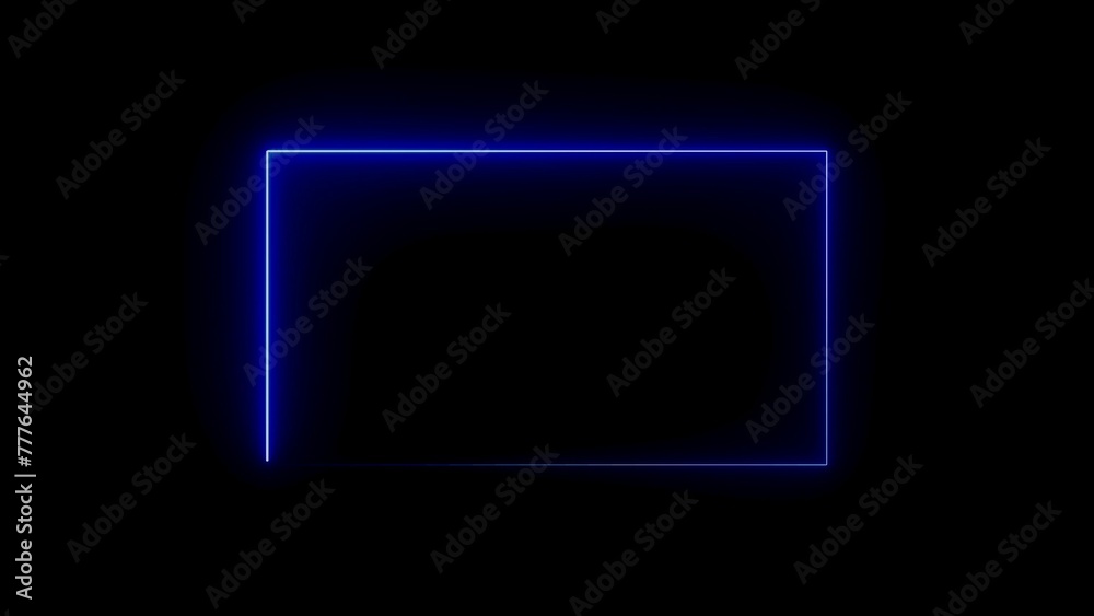 Neon sign in rectangle shape. Bright neon light, illuminated rectangle frame.