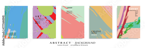 Abstract backgrouns set, grunge texture. Minimalistic art, brush strokes style. Design for card, brochure, banner idea, book cover, booklet print, flyer sheet a4. Collage page, web header template.