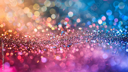 background for birthday banner, colorful glitter closeup with bokeh copy space