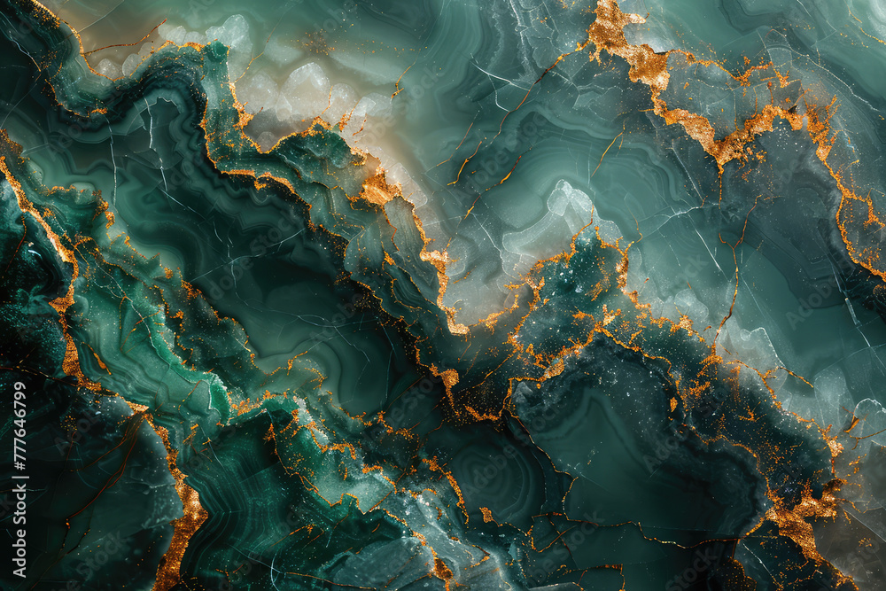Green and gold marble design. Created with Ai