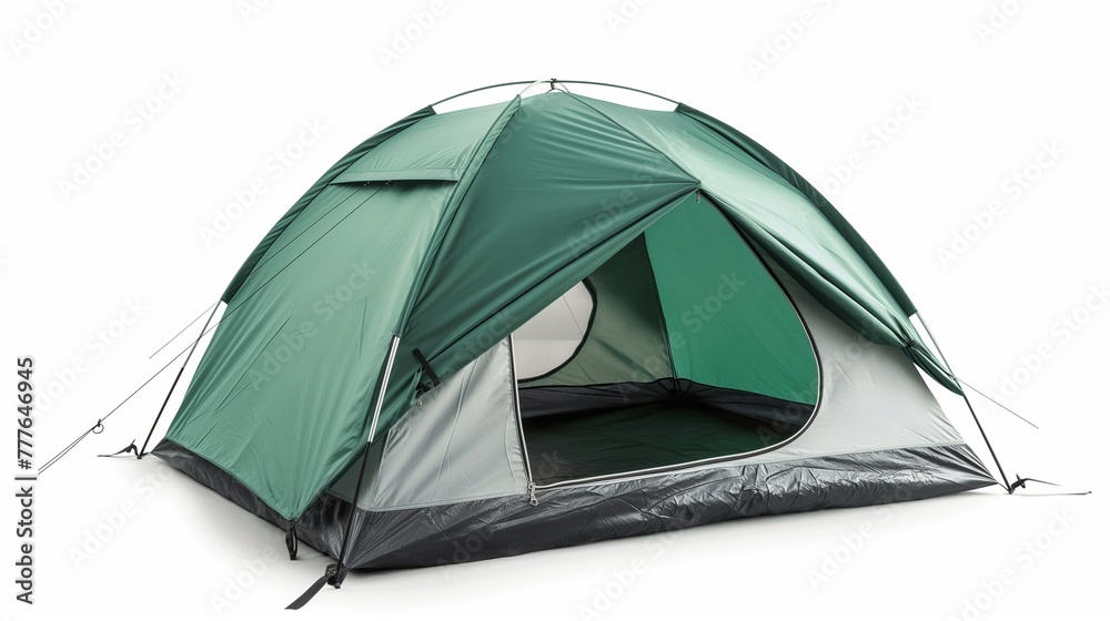 Forest green camping tent isolated on white background