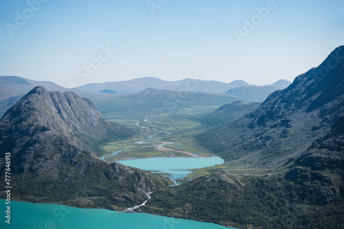 Fototapeta Naklejka Na Ścianę i Meble -  Besseggen ridge over blue Gjende lake in Jotunheimen National Park, Norway
