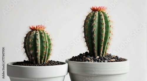 Cactus sobre una maceta en un fondo blanco