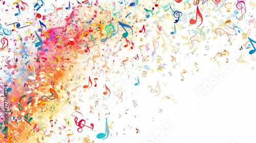 Colorful music notes background isolated on white photo