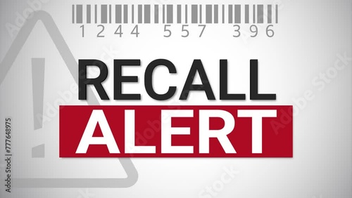 Recall alert. Dynamic barcode with headline text and exclamation sign. Intro for recall warnings.