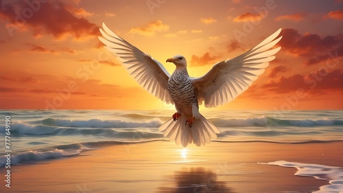The Holy Spirit. Lovely seaside sunset with a soaring bird © Ashan
