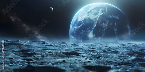 3d rendering of planet earth in space with stars and moon - Ai Generated