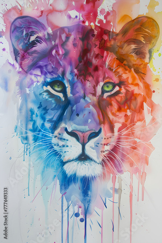 Abstract watercolor of a lioness 