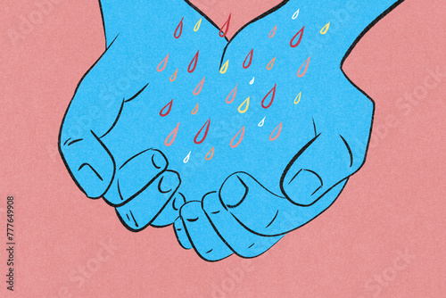 Hands catching colorful rain photo