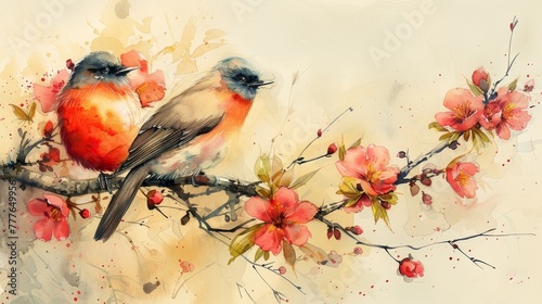 A background of birds and flowers © Diana