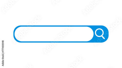 Empty blue search bar with magnifying glass icon, isolated on white or transparent background, vector illustration