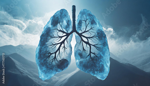 Abstract 3D image of human lungs with smoke. Respiratory system and health concept. #777651713