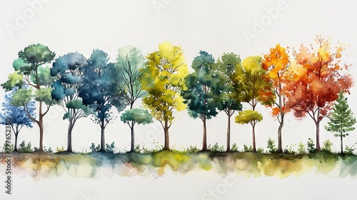 Tree watercolor modern set