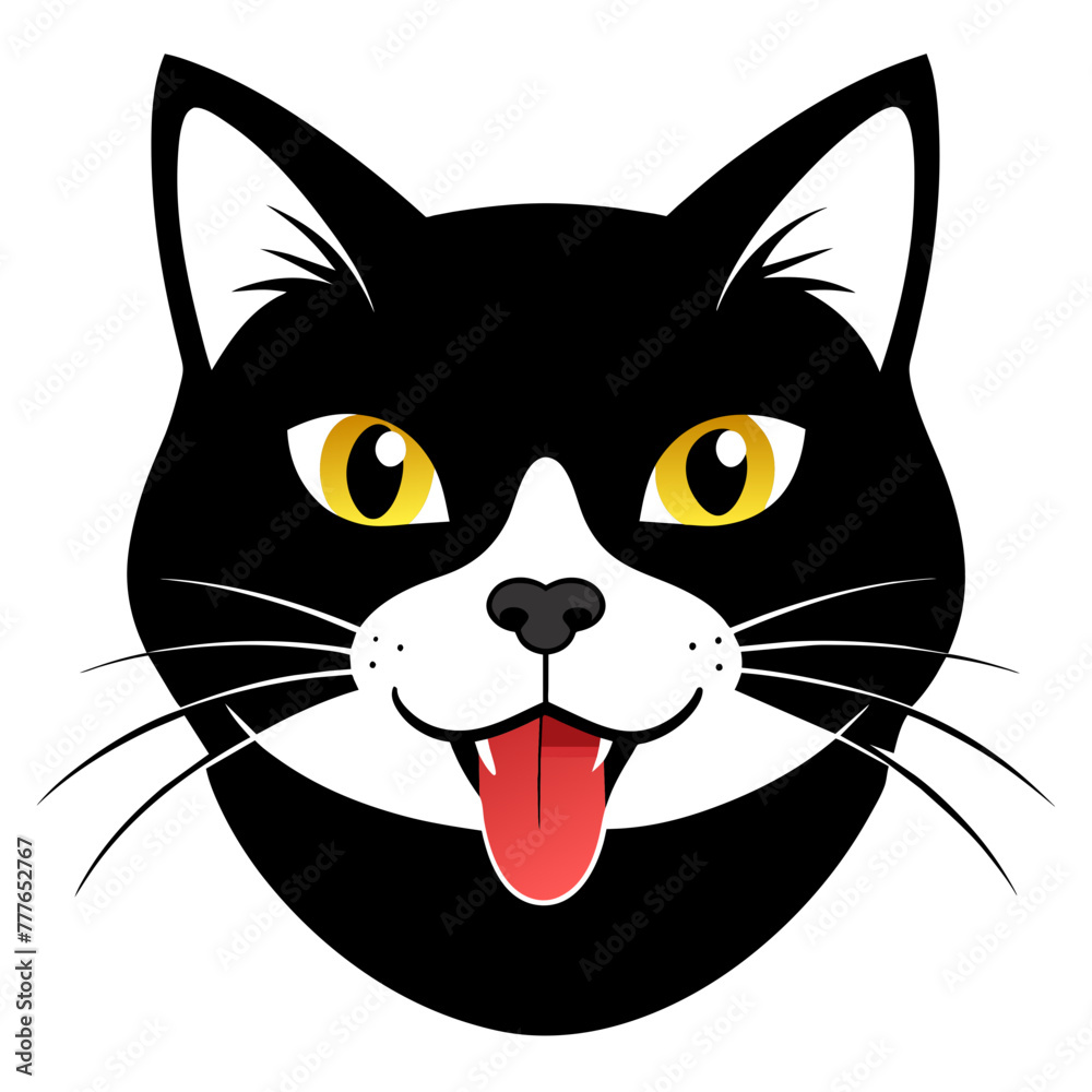 Licking Cat Vector Captivating Portrait on White Background