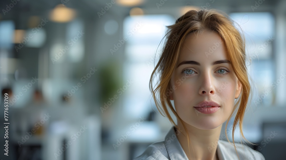 Serious Woman in Office Setting. Generative AI