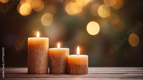 Candles on Wooden Background  Scented Candle.