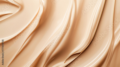 The texture of the liquid foundation is smooth and delicate, with beige background, creamy texture