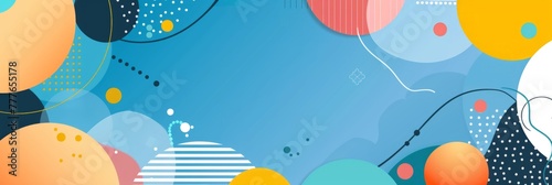 Blue background with colorful geometric shapes and lines The design is simple yet vibrant, featuring circular patterns It includes a series of curved lines Generative AI