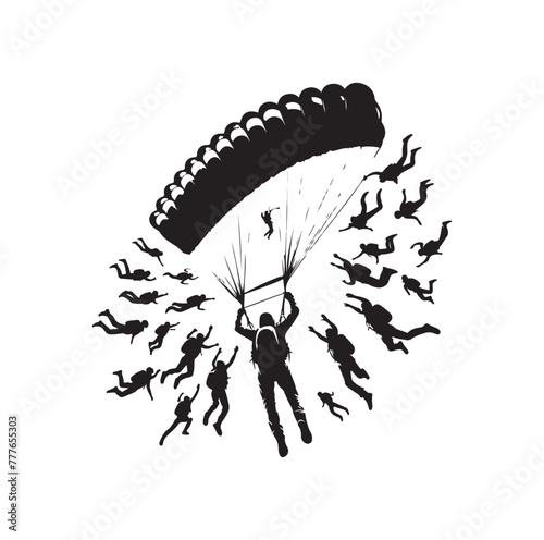 Skydiver silhouette parachuting vector illustration