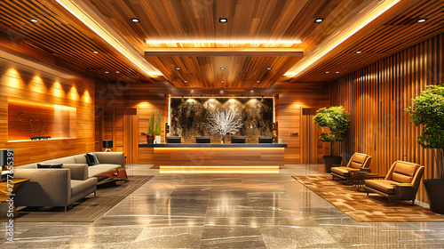 Luxury Hotel Lobby with Modern Interior Design  Elegant Furniture and Marble Floor  Spacious and Stylish Reception Area