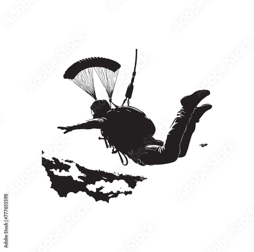 Skydiver silhouette parachuting vector illustration