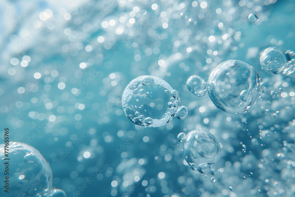 Beautiful bubble under water blue background, world water day concept