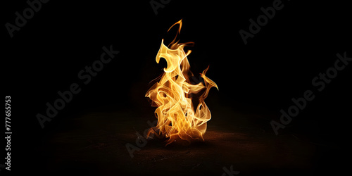 Fire flames isolated on black background, Abstract fire flames on black background - Ai Generated