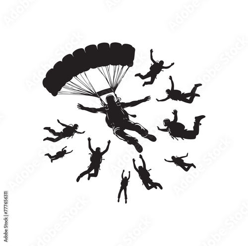 Skydiver silhouette parachuting vector illustration