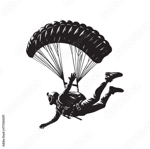 Skydiver silhouette parachuting vector illustration