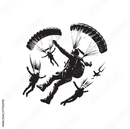 Skydiver silhouette parachuting vector illustration