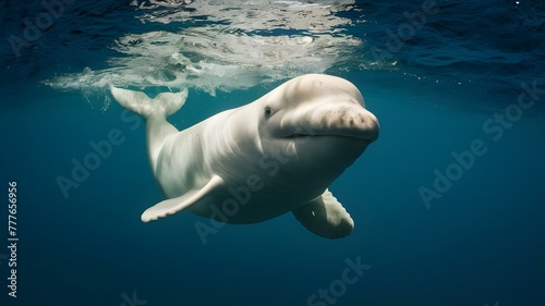 Graceful Beluga Whale Swimming in Water Captured in a Portrait. Concept Underwater Photography, Marine Wildlife, Aquatic Portraits