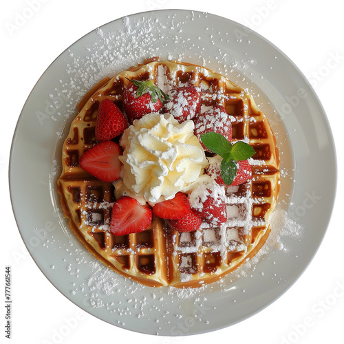 Set of Belgian waffles on the white plate. Isolated with Transparent background. Thai food for menu, restaurants. © Alexey