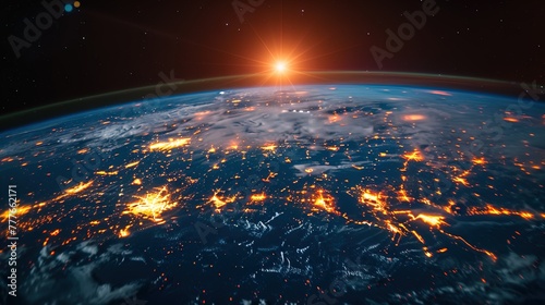 Earth gleams with interconnected lights, symbolizing global data flo