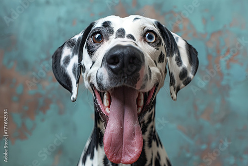 Portrait of happy dalmatian dog with tongue out. Created with Ai