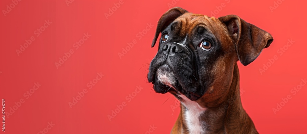 Portrait of cute joyful Boxer , pet dog animal banner with copy space