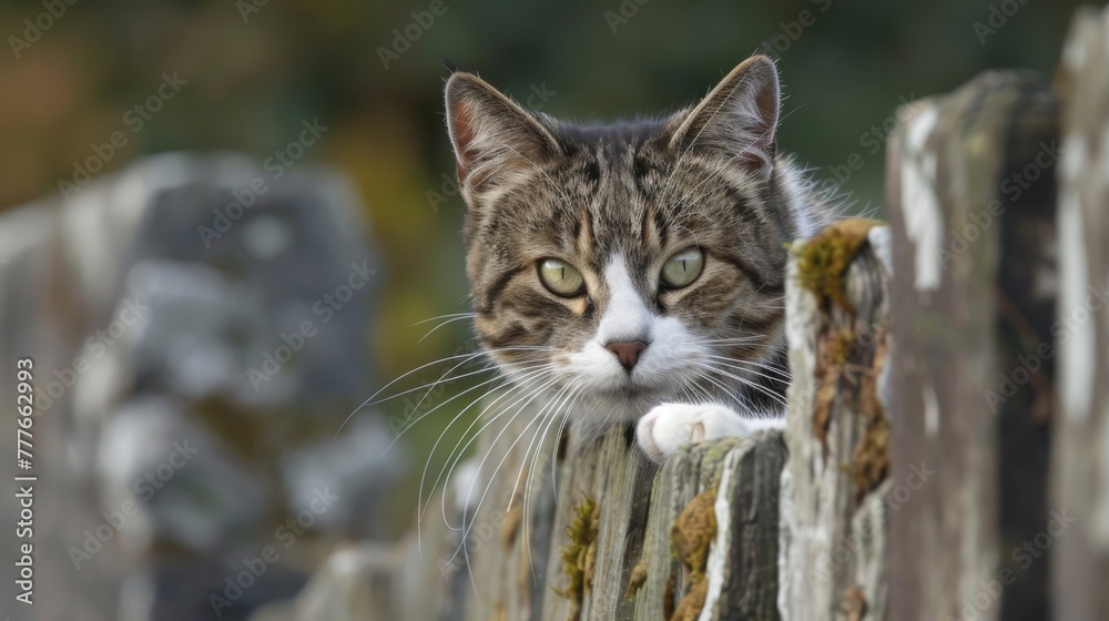 Close Up of Cat on Wooden Fence Close Up of Cat on Wooden Fence