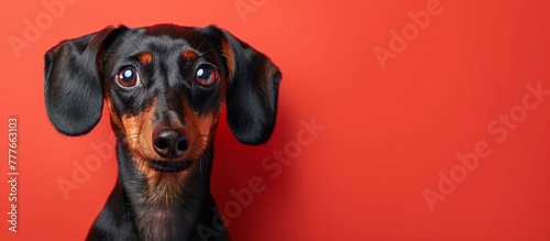 Portrait of cute joyful Dachshund   pet dog animal banner with copy space