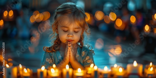 Young Girl Sitting Among Several Candles