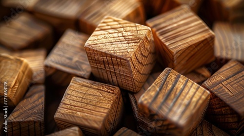 Natural wooden blocks strewn in artistic disarray