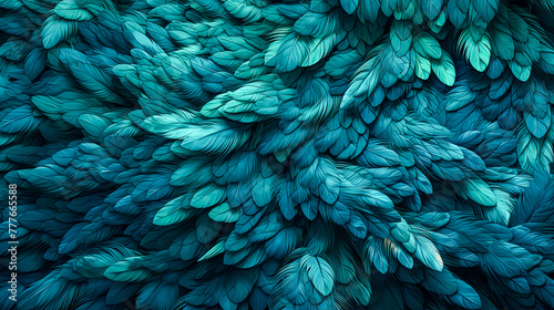 A blue and green feathery background with a lot of feathers photo