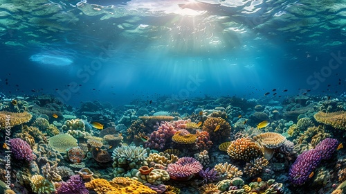 Half-submerged view of marine life harmony