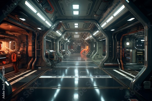 Corridor on a science fiction movie scene photo