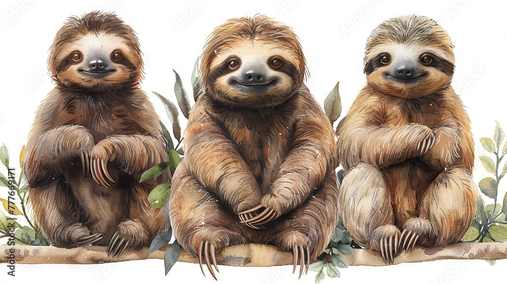 Fototapeta premium A cute and funny set of sloths