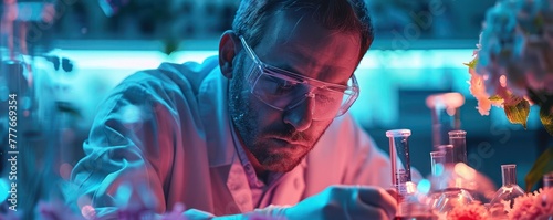 Medium shot of a scientist using CRISPR technology on eukaryotic cells for genetic research photo